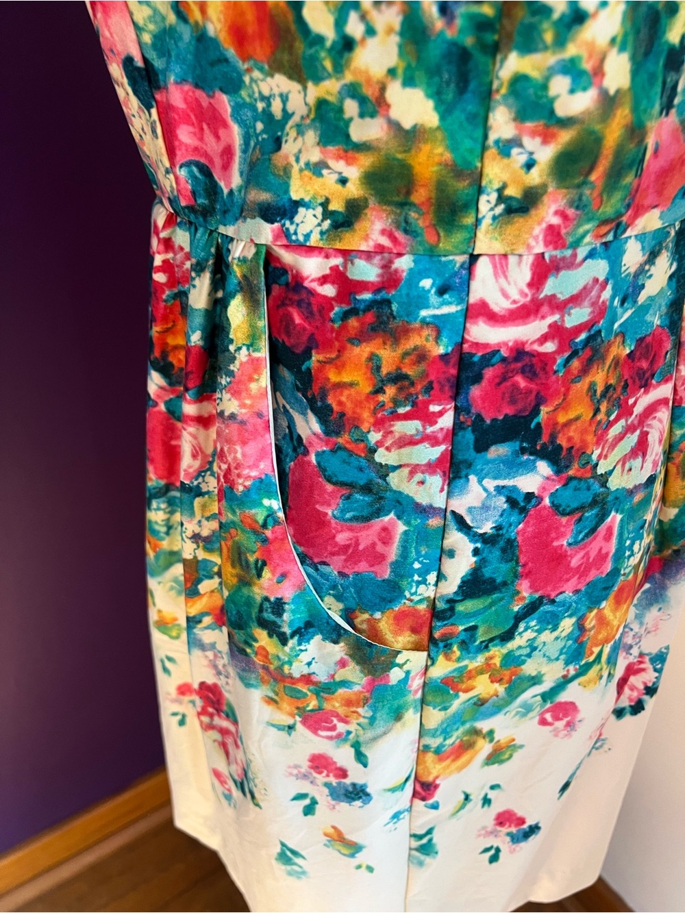 Maeve Cream Midi Dress with Teal, Pink & Orange Floral Print - Picture 6 of 13